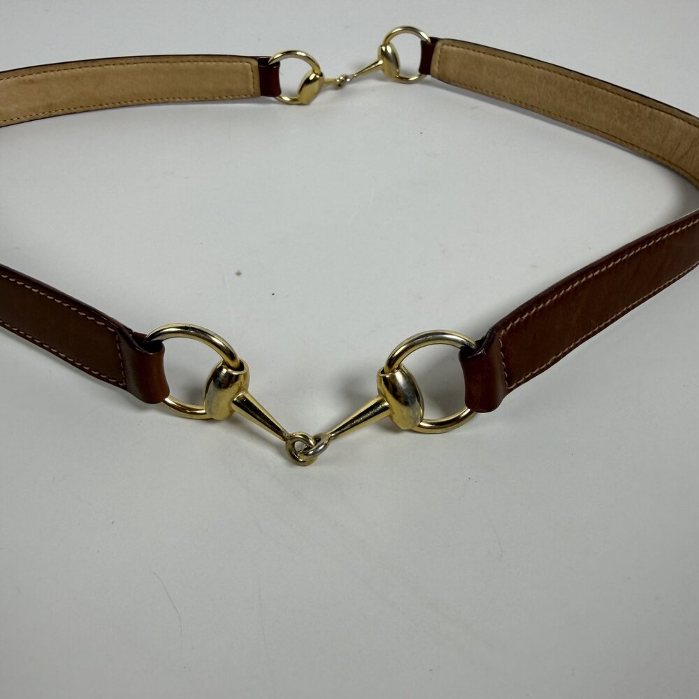 Gucci Vintage Brown Leather Horsebit Buckle Waist Belt Gold-Tone Hardware Size 7
